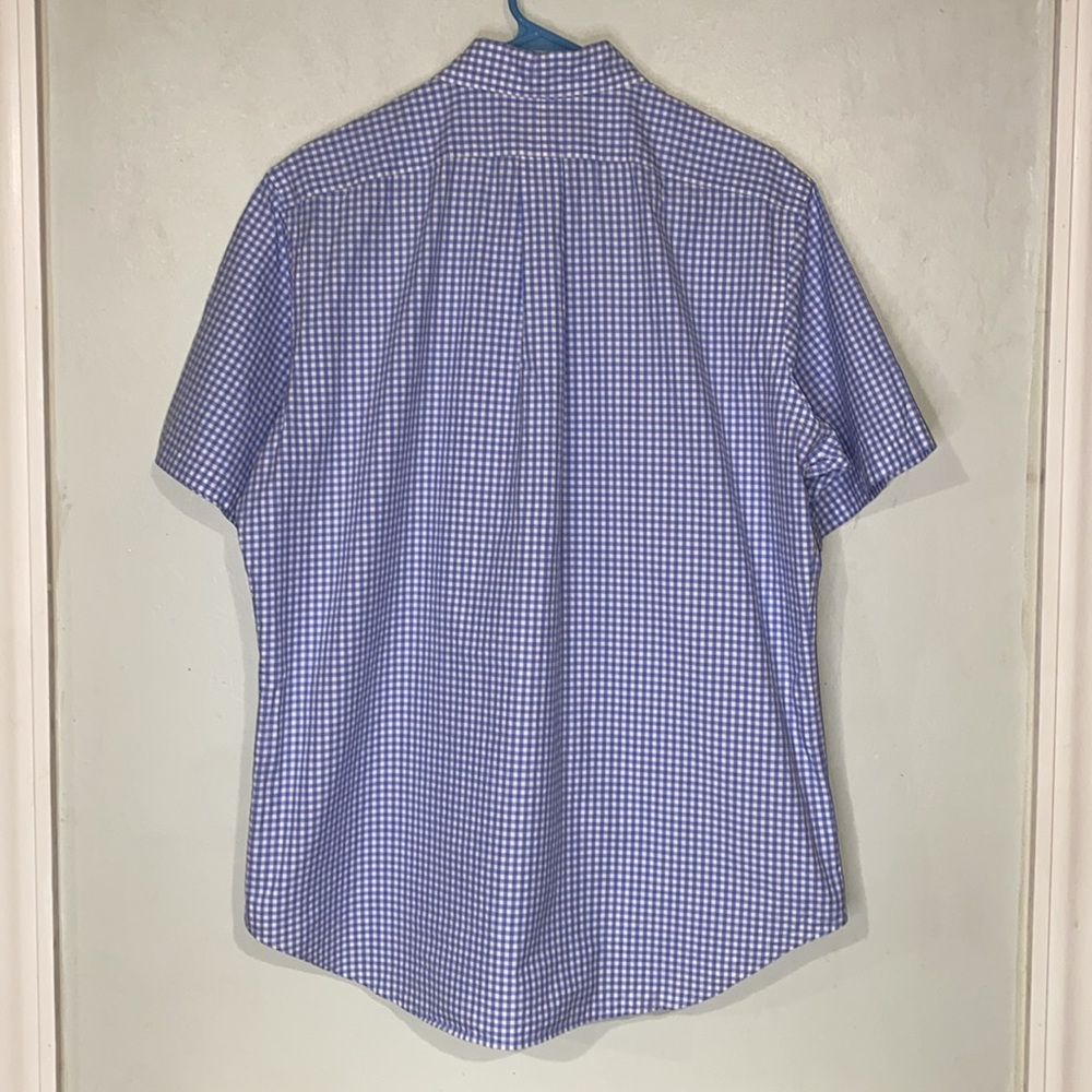 Ralph Lauren Classic Fit Short Sleeve Gingham Blue White Button Down 100% Cotton - Picture 5 of 12